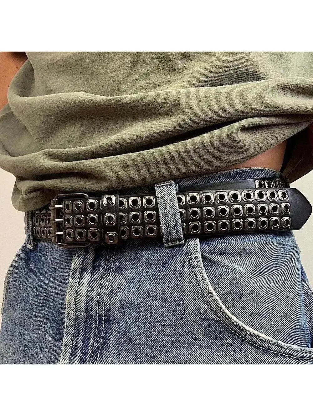 Cyber y2k 2000s vintage style dark silver studded belt. Nice quality. 42 inches